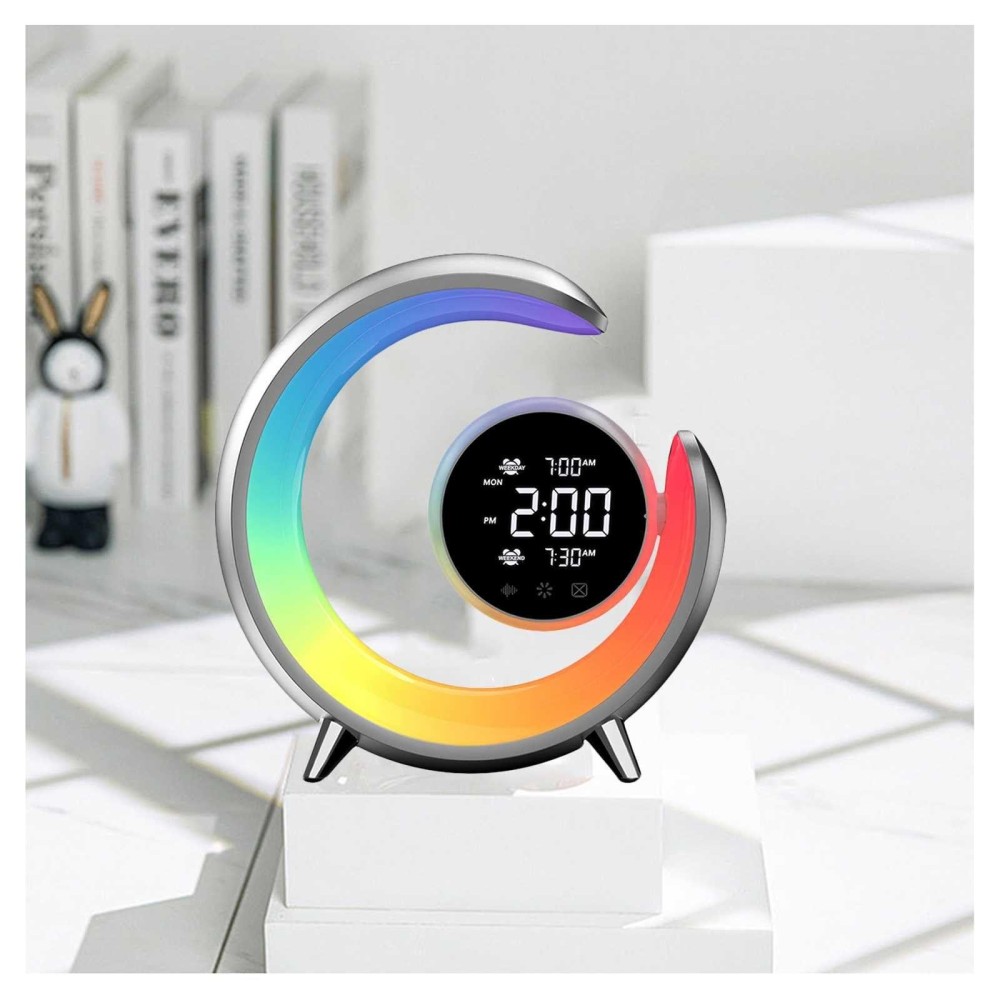 20W Dual Alarm Clock Touch Control Wake Up RGB Light with Nature Music for Sleep (Silver)