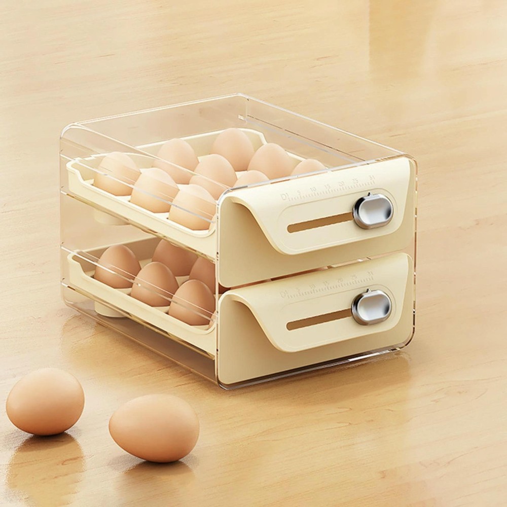 Middle Layer Double Layer 24 Grid Cream Color Egg Storage Box PET Transparent Multi-Specification Egg Box
