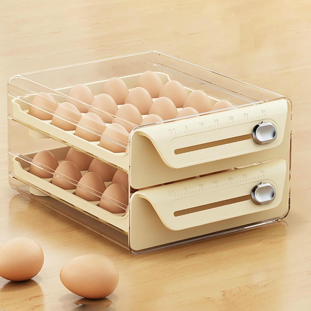 Large Double Layer 40 Grid Cream Color Egg Storage Box PET Transparent Multi-Specification Egg Box