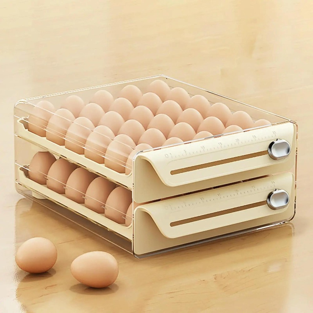 Extra Large Double Layer 60 Grid Cream Color Egg Storage Box PET Transparent Multi-Specification Egg Box