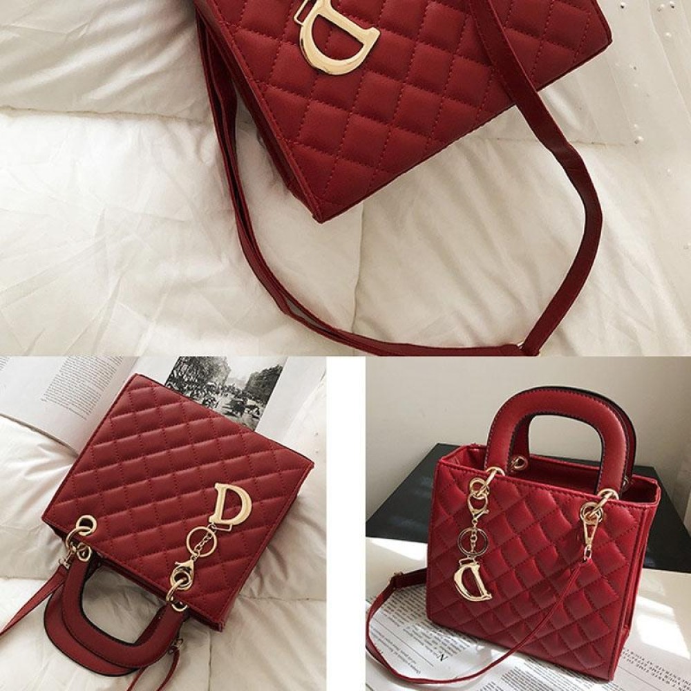 Retro Rhombus Pattern Women Handbag Texture Leather Crossbody Bag(Red)