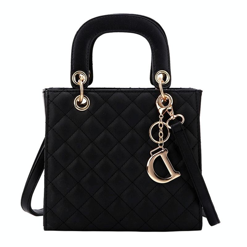 Retro Rhombus Pattern Women Handbag Texture Leather Crossbody Bag(Black)