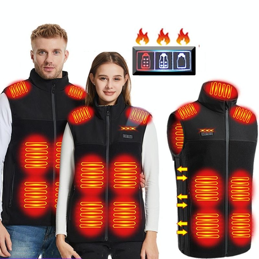 Heated Vest USB Charging Smart Heating Clothing 13 Zones Heating 3 Switch Control, Size: S/M/L(Black)