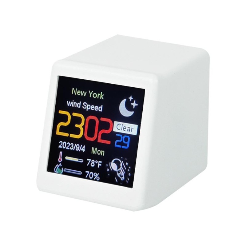 Wifi Networked Weather Clock No APP Required Photo Album with Gif Animation(White)