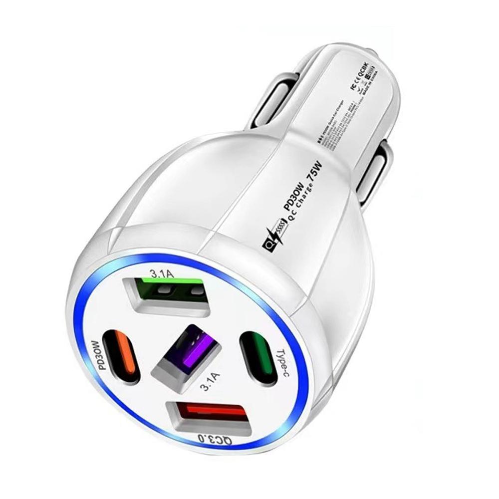 3USB+2PD 75W Dual Line Car Mobile Phone Fast Charging Charger(White)