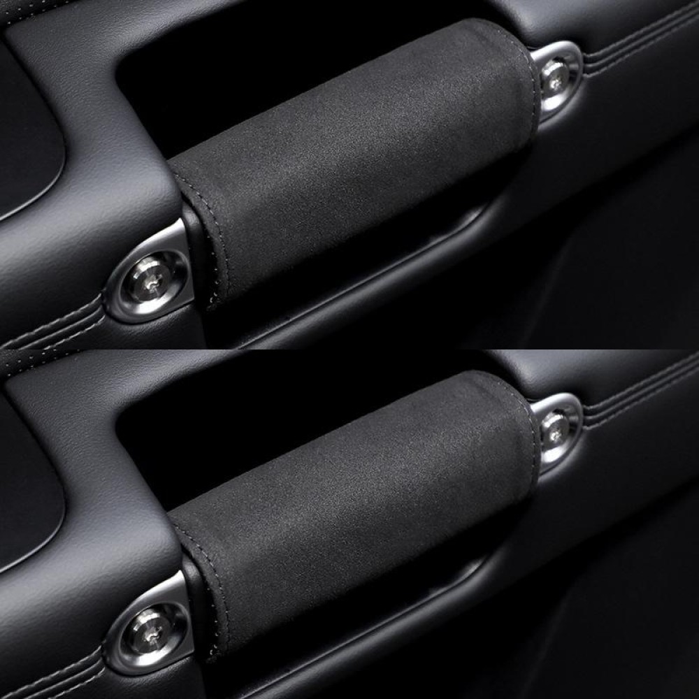 1pair Car Door Handle Decorative Anti-Scratch Cover Car Slippery Leather Inner Door Handle Protective Cover(Black)