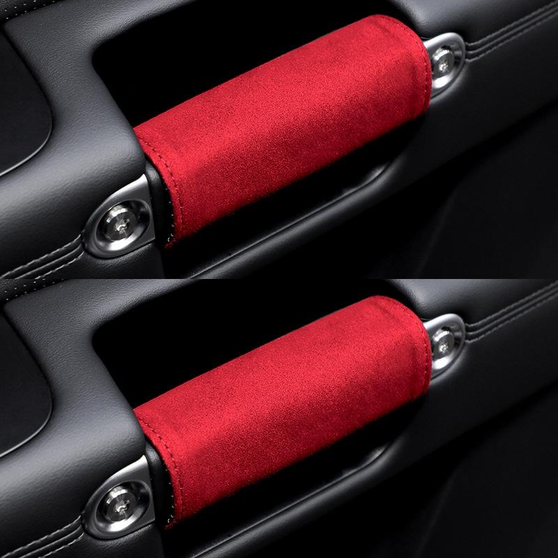 1pair Car Door Handle Decorative Anti-Scratch Cover Car Slippery Leather Inner Door Handle Protective Cover(Red)