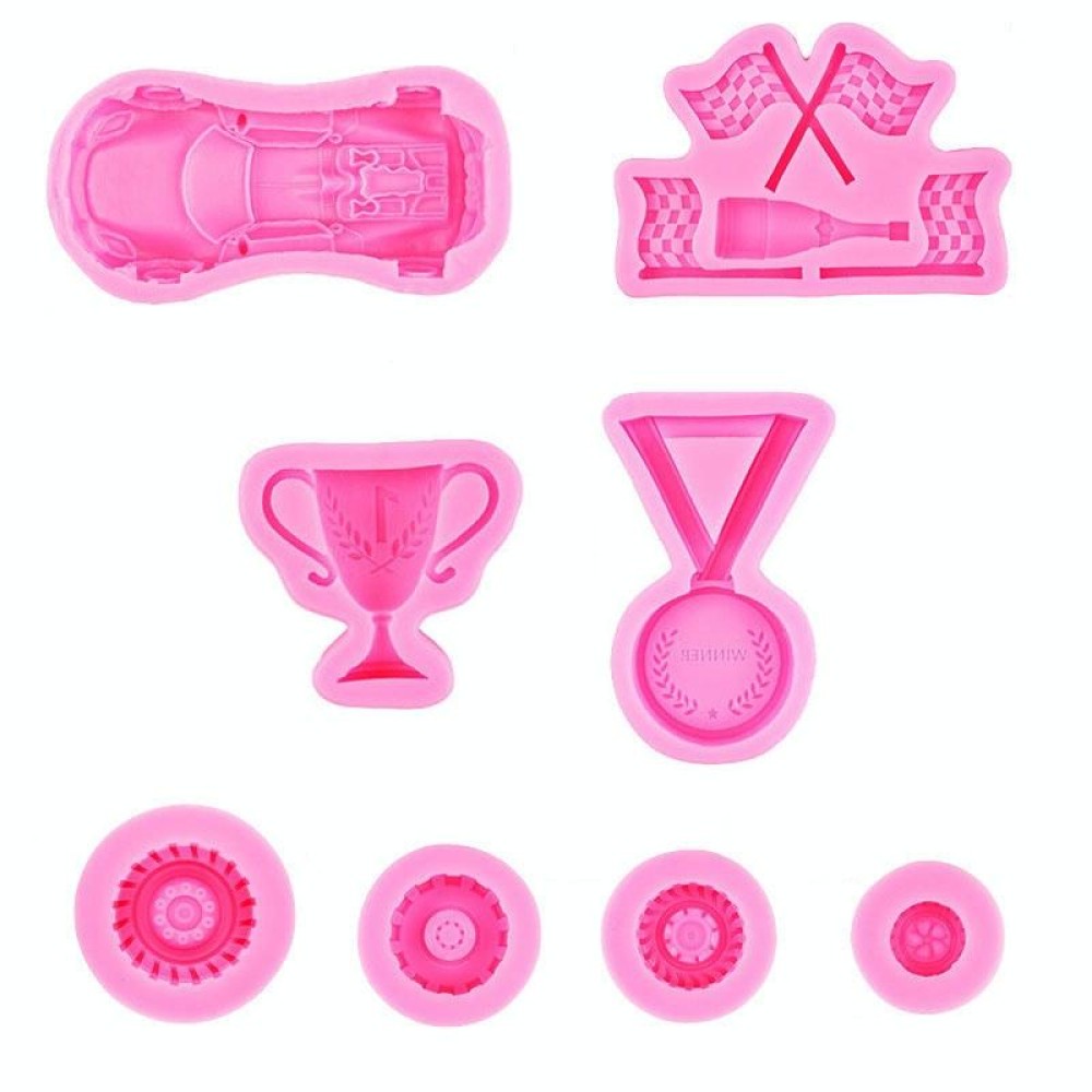 Sports Car Trophy Medal Tire Silicone Mold Glue Plaster Candle Baking Decorative Mold, Specification: 8pcs /Set
