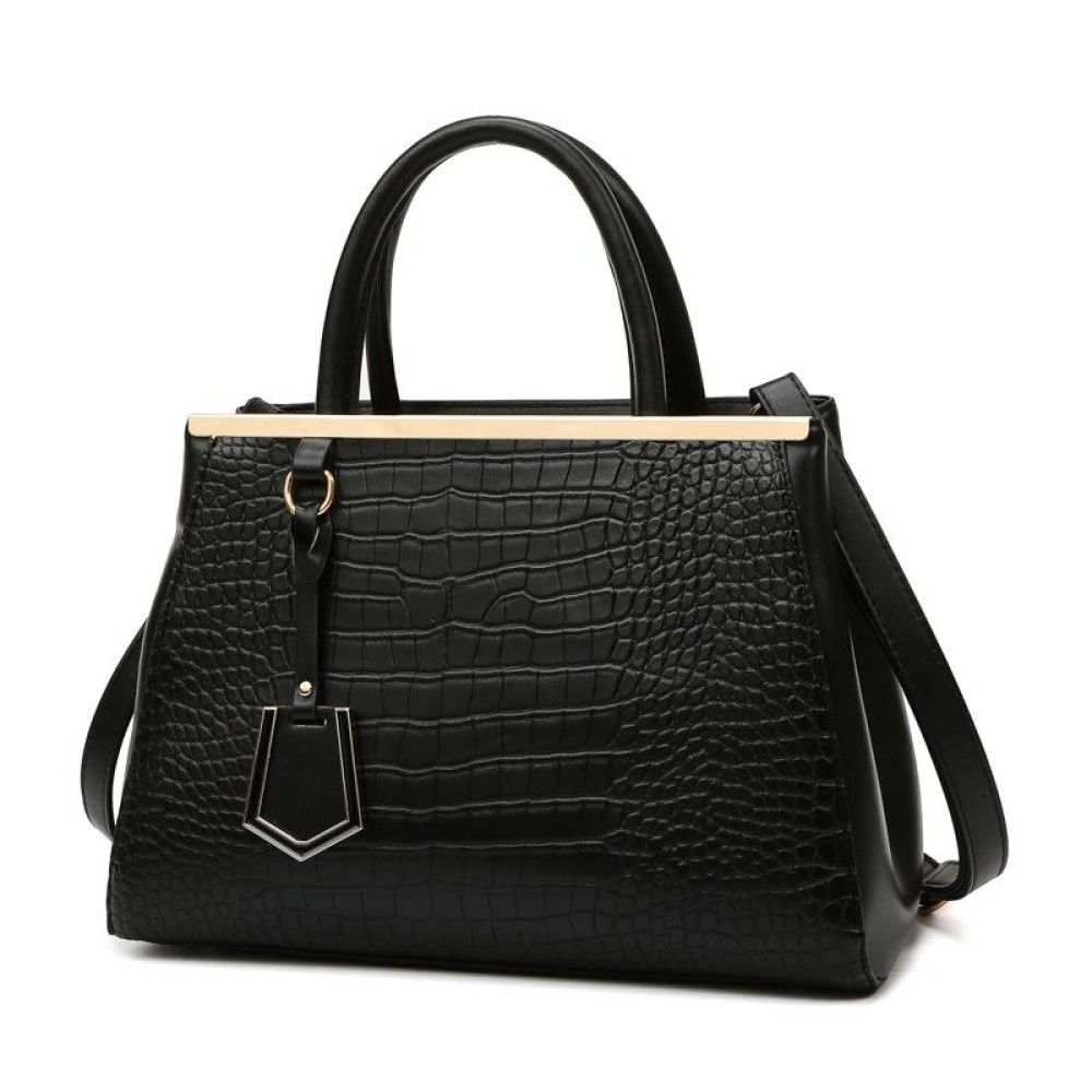 Women Stone Pattern Patchwork Handbag Shoulder Bag Crossbody Bag(Black)