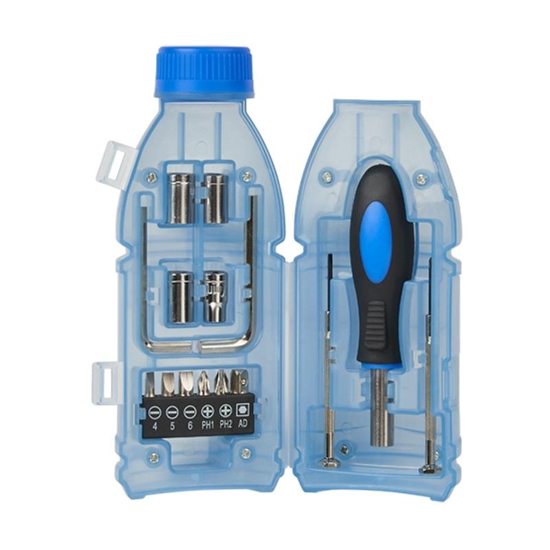 15 In 1 Drinking Bottle Tool Set Transparent Plastic Box Utensil Kit(Transparent Blue)