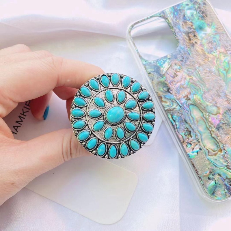 Retro Turquoise Expanding Phone Stand Grip Finger Ring Support, Style: Style 7