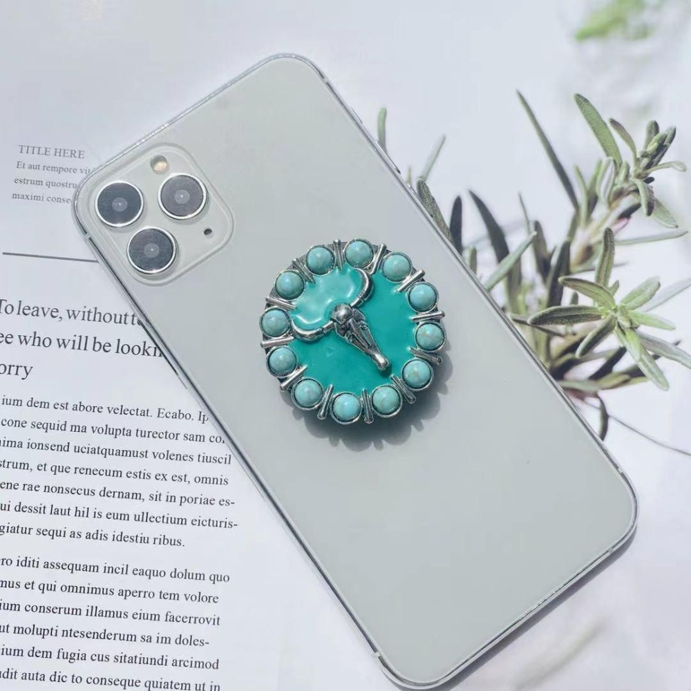 Retro Turquoise Expanding Phone Stand Grip Finger Ring Support, Style: Style 9