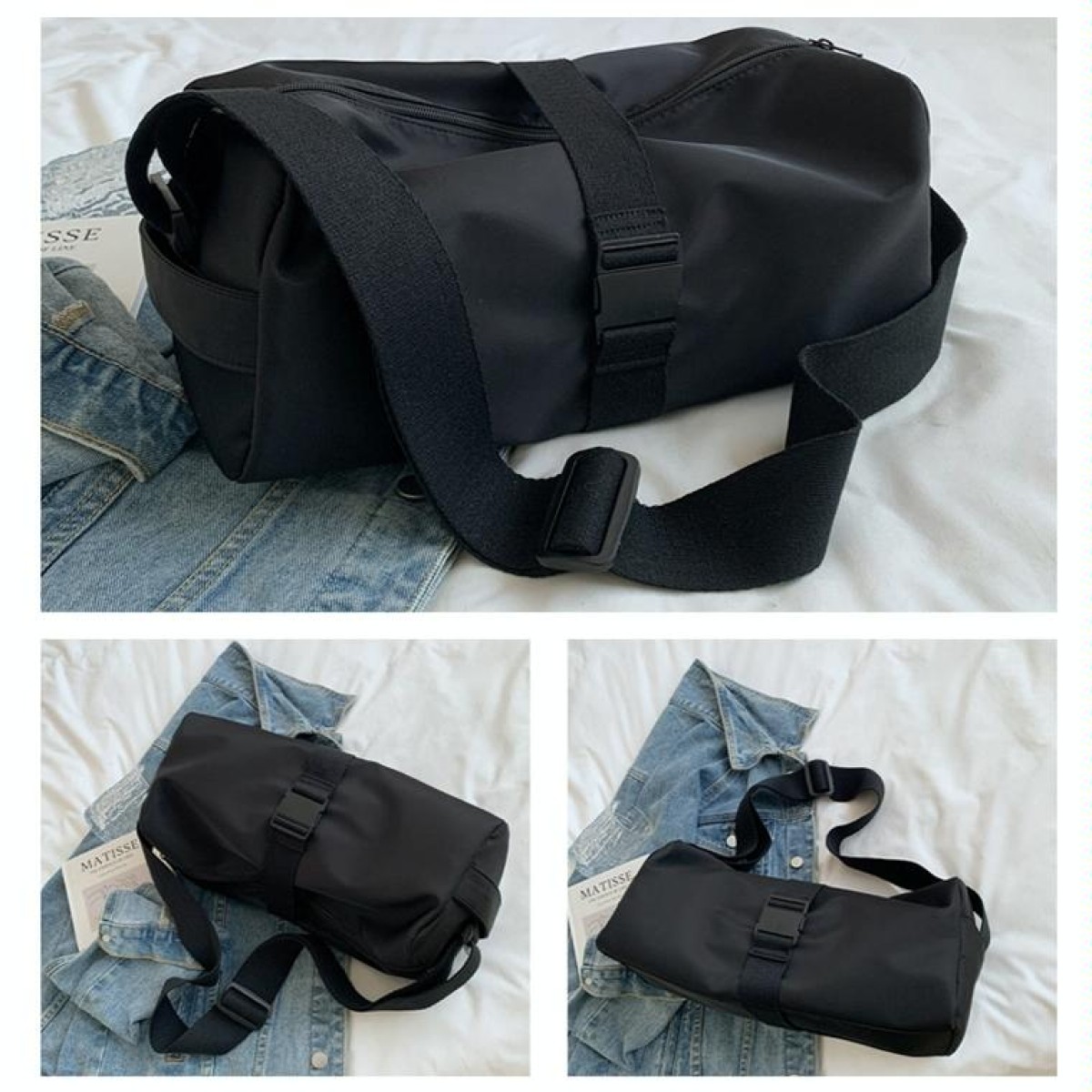 Nylon Waterproof Travel Crossbody Bag Leisure Sports Fitness Bags(Black)