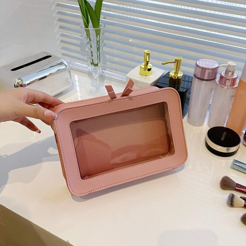 Transparent Large Capacity Cosmetic Storage Bag Portable Multifunctional Clutch(Pink)