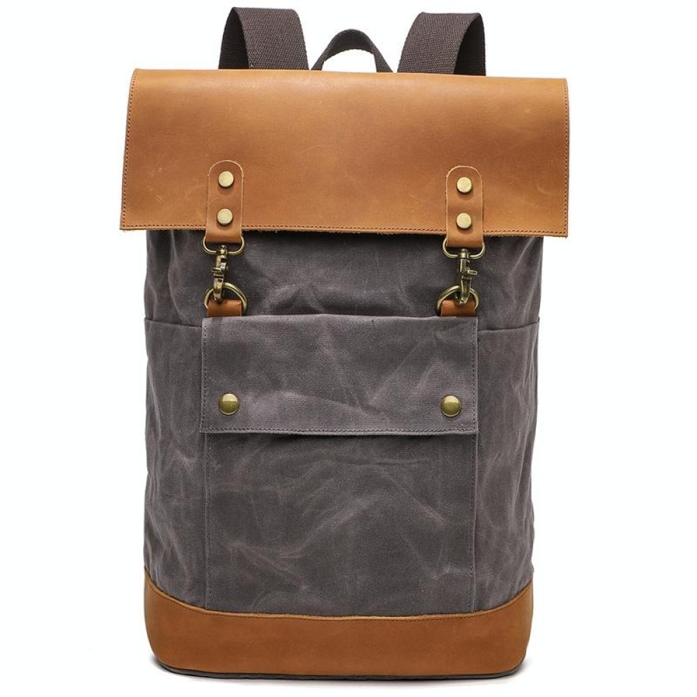 Waterproof Leather Waxed Canvas Backpack Laptop Bag Photography Backpack(B6151 Dark Gray)