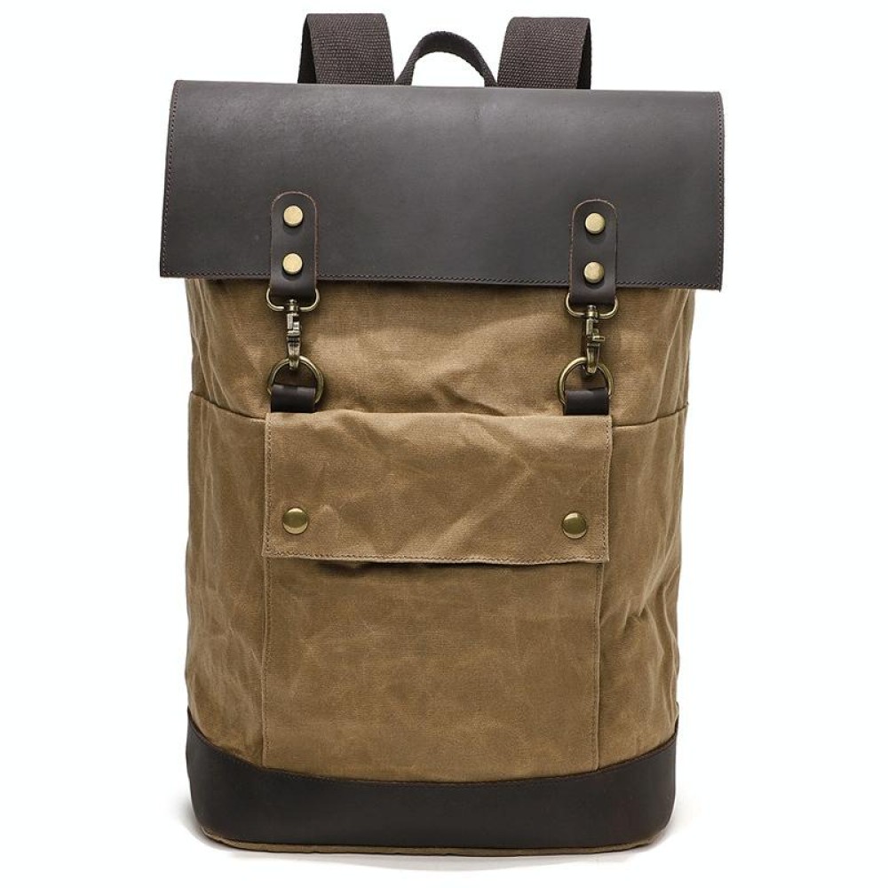 Waterproof Leather Waxed Canvas Backpack Laptop Bag Photography Backpack(B6151 Khaki)