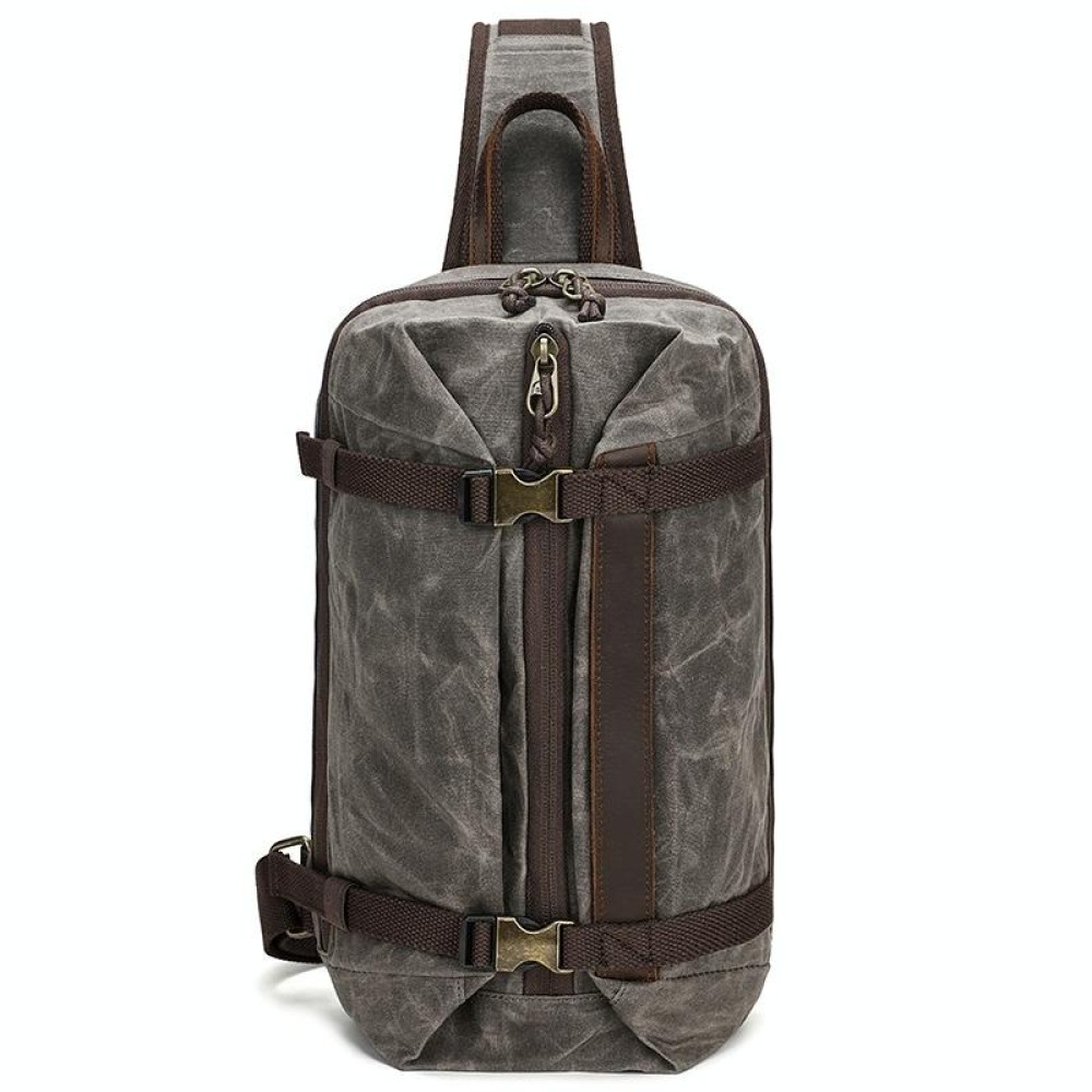 Men Waxed Canvas Chest Bag Retro Large Capacity Shoulder Crossbody Bag(1073 Gray)