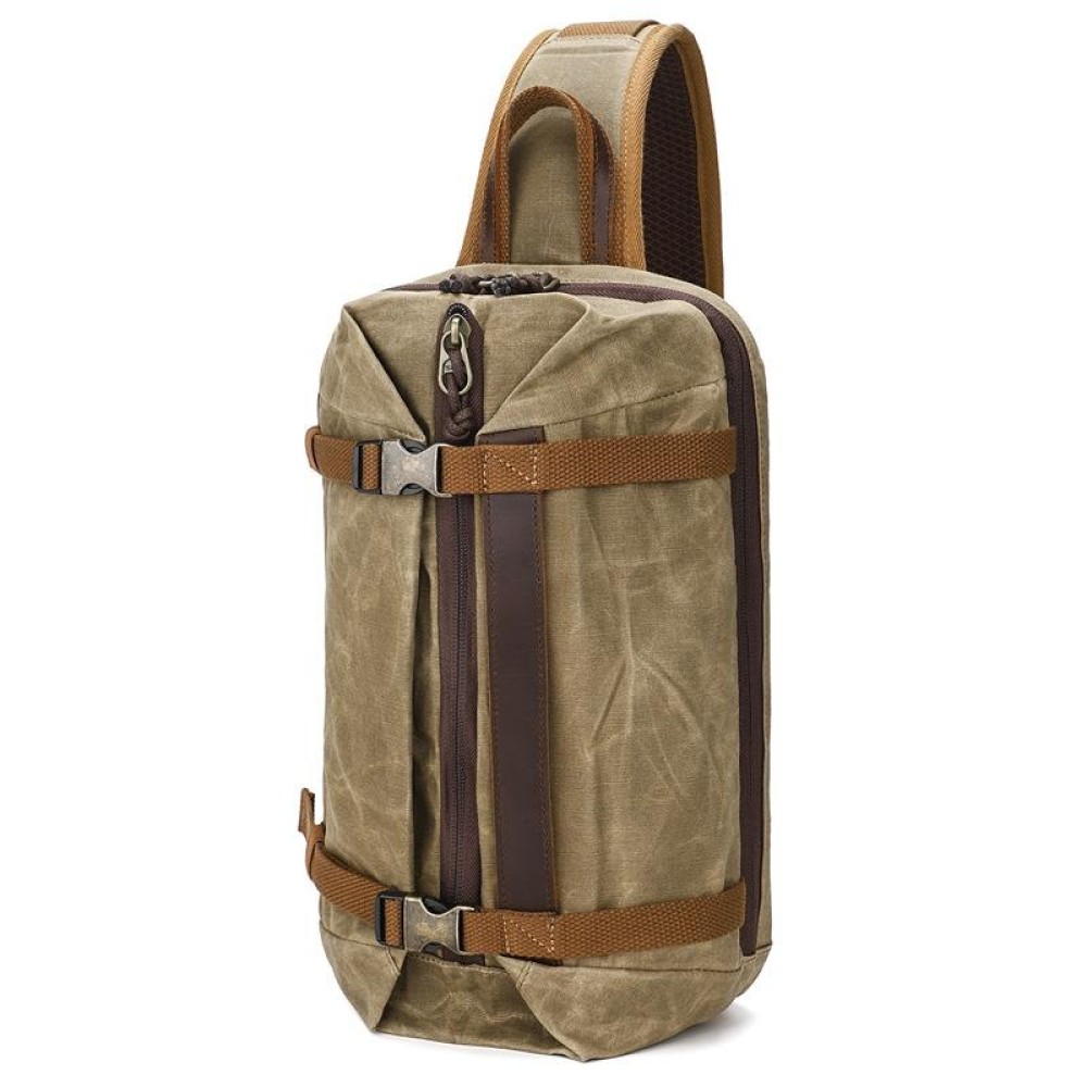 Men Waxed Canvas Chest Bag Retro Large Capacity Shoulder Crossbody Bag(1073 Khaki)