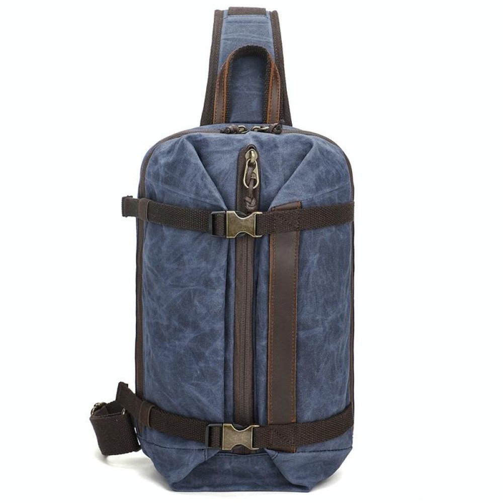 Men Waxed Canvas Chest Bag Retro Large Capacity Shoulder Crossbody Bag(1073 Blue)