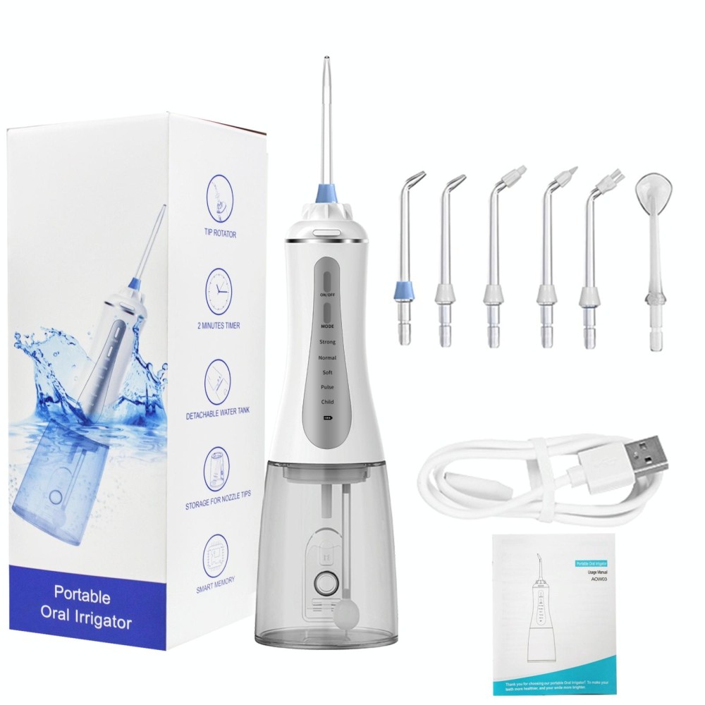 350ML Water Tank Oral Irrigator Rechargeable 5 Gear Adustable Water Flosser, Spec: White+Gray Tank