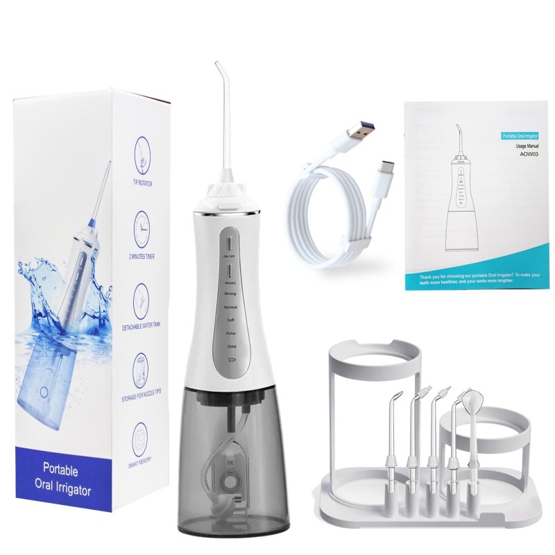 350ML Water Tank Oral Irrigator Rechargeable 5 Gear Adustable Water Flosser, Spec: With Bracket White