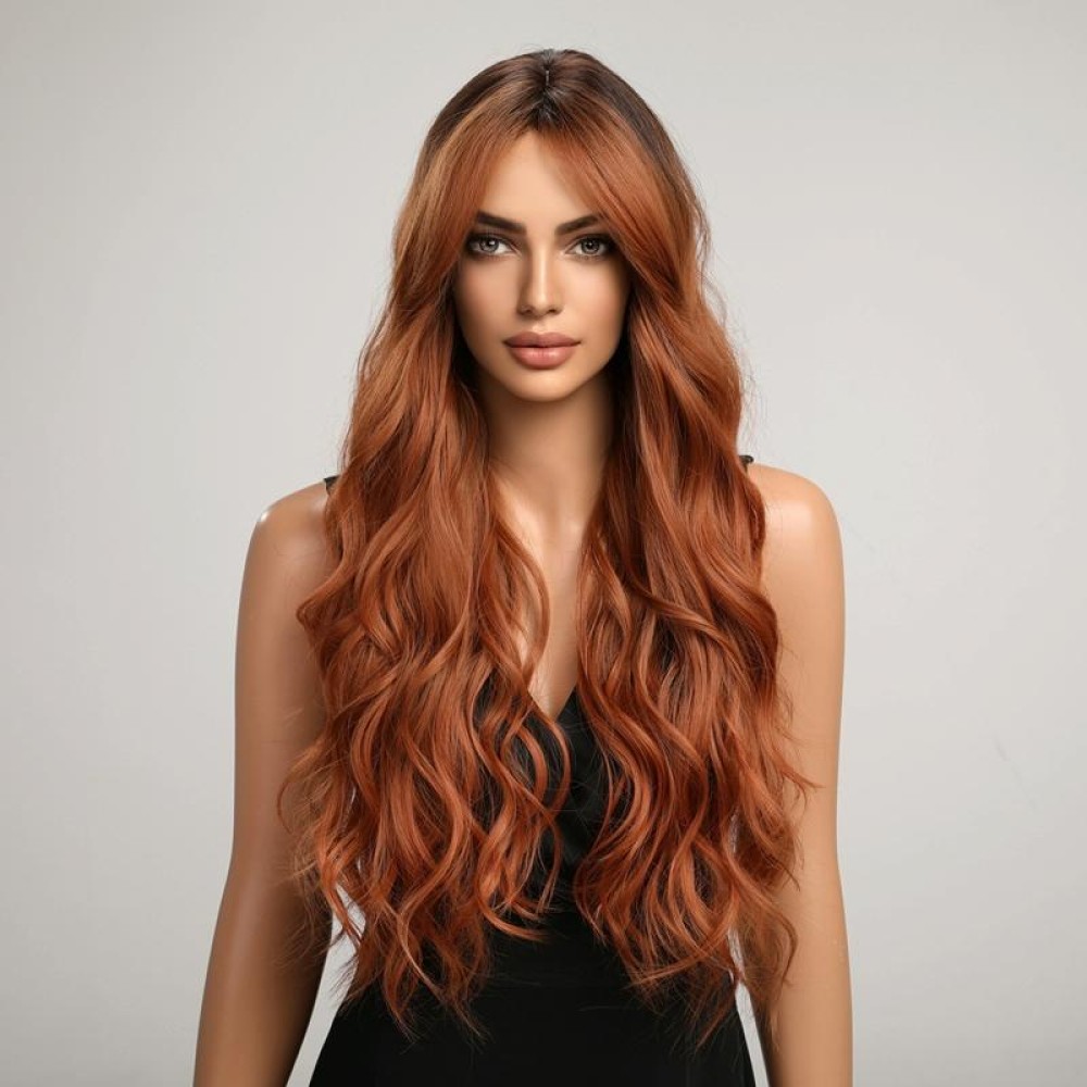 Big Wavy Women with Middle Parted Bangs Gradient Long Curly Hair Chemical Fiber Wig(8160)