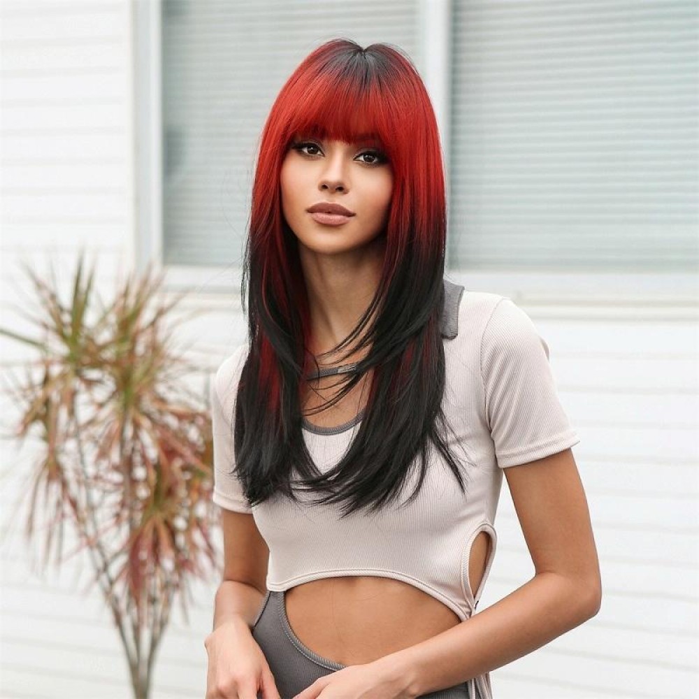 Cosplay Punk Style Gradient Long Straight Wig with Bangs(Red Gradient)