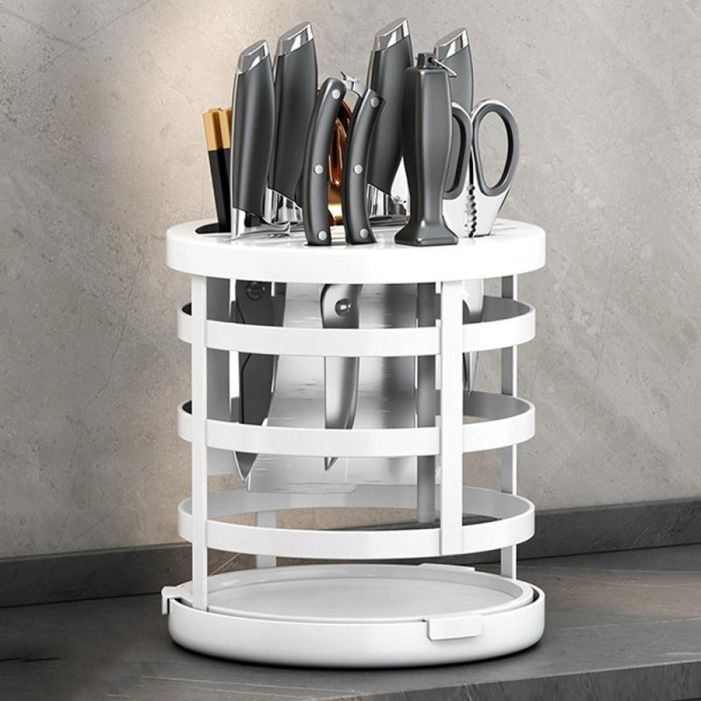 Home Thicken Knife Organizer Chopstick Cylinder Kitchen Drainage Countertop Shelf, Specification: Fixed (White)
