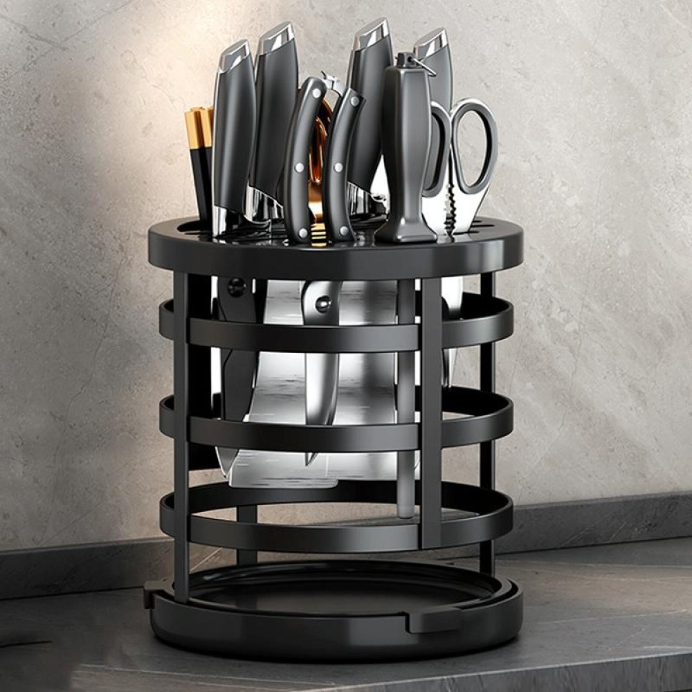 Home Thicken Knife Organizer Chopstick Cylinder Kitchen Drainage Countertop Shelf, Specification: Fixed (Black)