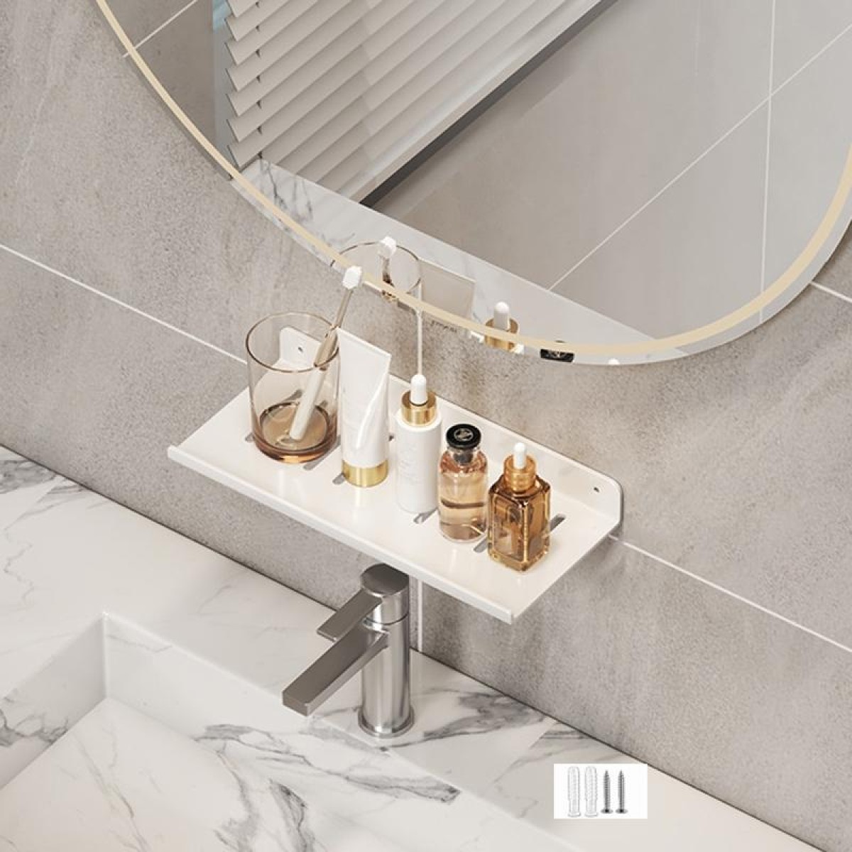 Faucet Rack Home Bathroom Vanity Shelf No Hole Storage Shelf, Length: 30cm (White)