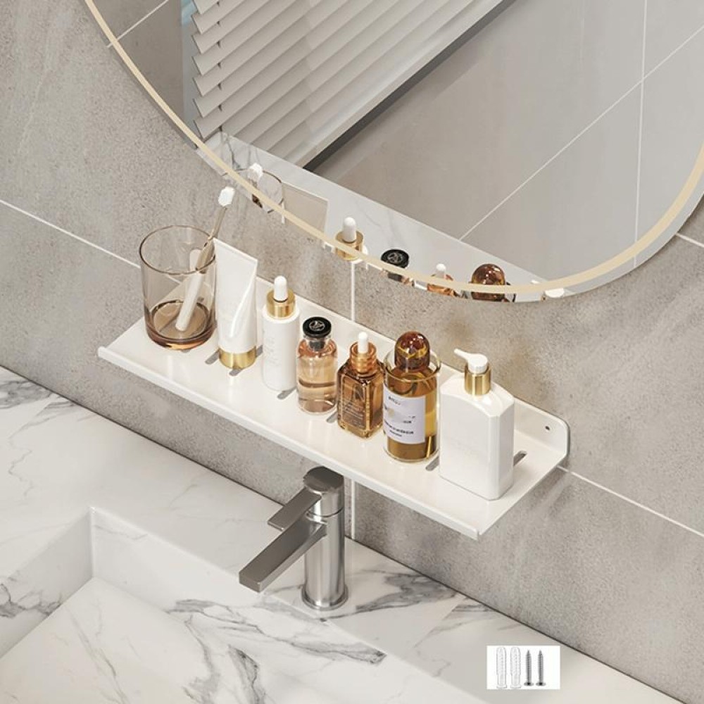 Faucet Rack Home Bathroom Vanity Shelf No Hole Storage Shelf, Length: 40cm (White)