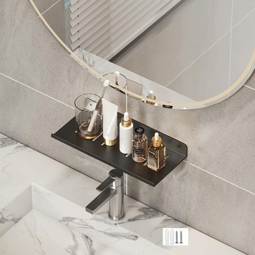 Faucet Rack Home Bathroom Vanity Shelf No Hole Storage Shelf, Length: 30cm (Black)