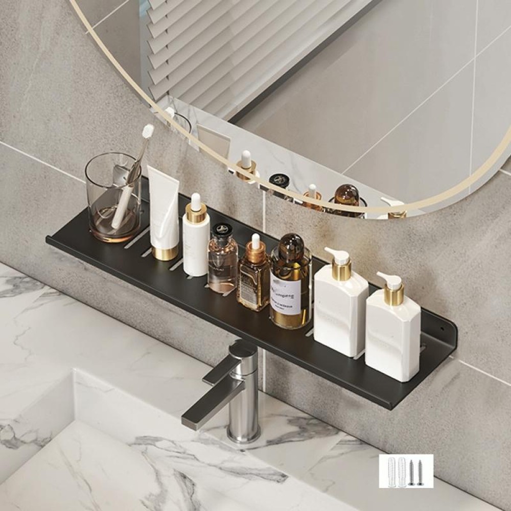 Faucet Rack Home Bathroom Vanity Shelf No Hole Storage Shelf, Length: 50cm (Black)