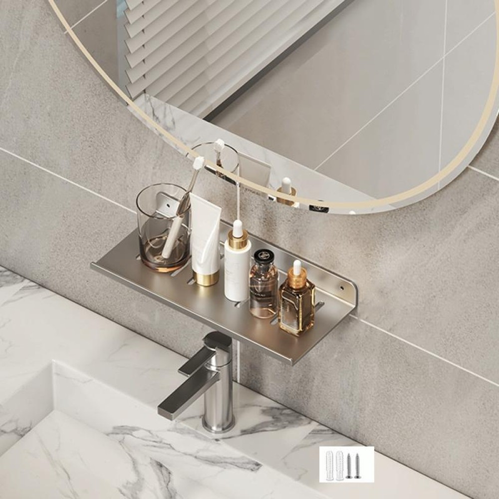 Faucet Rack Home Bathroom Vanity Shelf No Hole Storage Shelf, Length: 30cm (Gray)