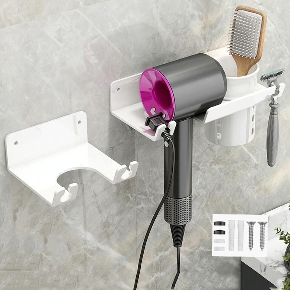Bathroom Hair Dryer Rack Wall Mounted Soap Toiletries Shelf, Style: With Hair Dryer Rack (White)