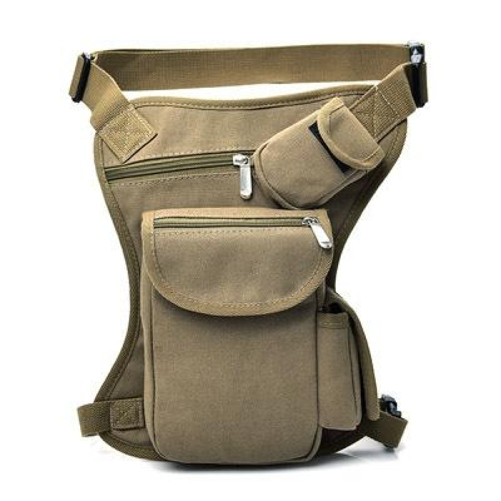 Cycling Canvas Waist Bag Outdoor Multi-Functional Leg Bag Casual Sports Waist Bag(Khaki)