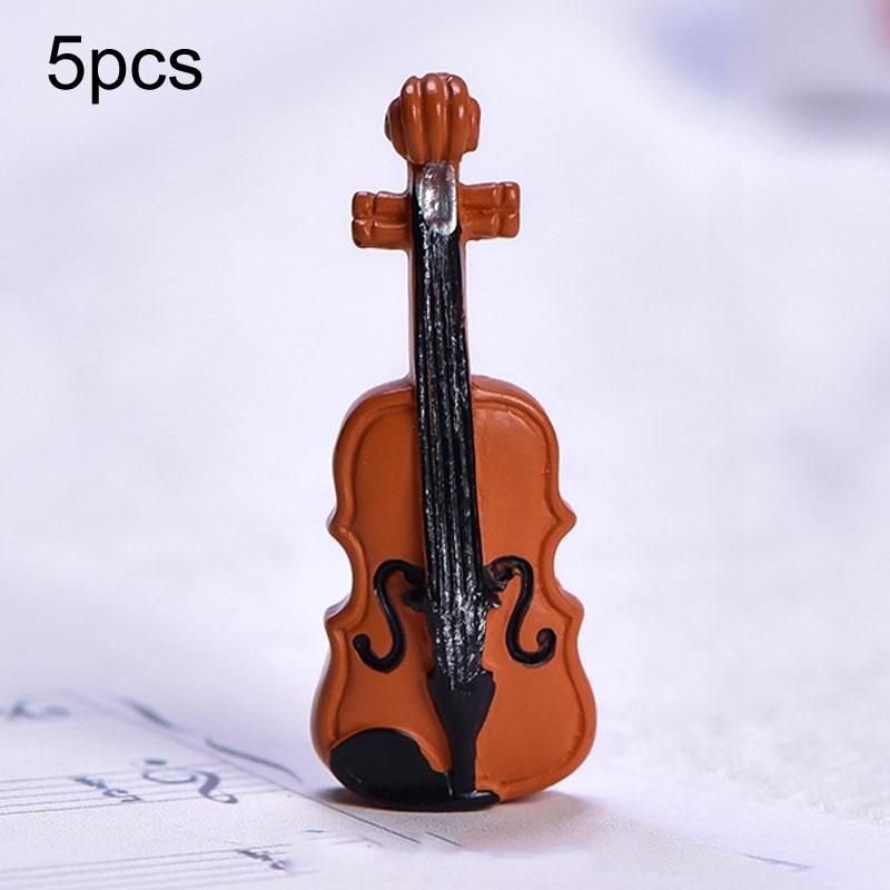 5pcs Micro Landscape Simulation Musical Instrument Resin Ornament Miniature Desktop Decoration, Style: No.9 Violin