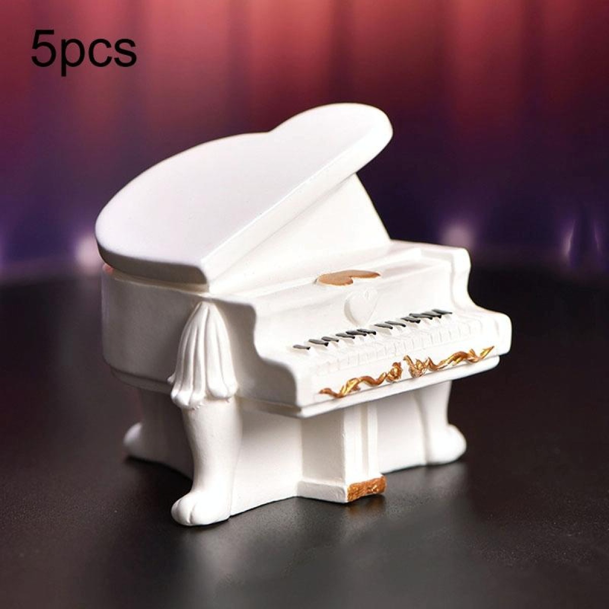 5pcs Micro Landscape Simulation Musical Instrument Resin Ornament Miniature Desktop Decoration, Style: No.13 White Piano
