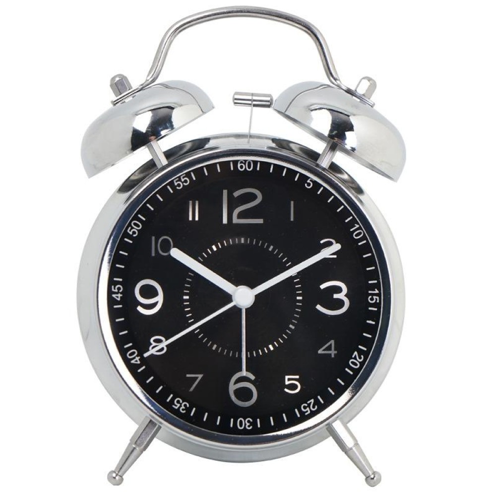 4.5 Inch Electroplated Metal Ring Bell Alarm Clock Quartz Clock With Night Light ?, Style: Black