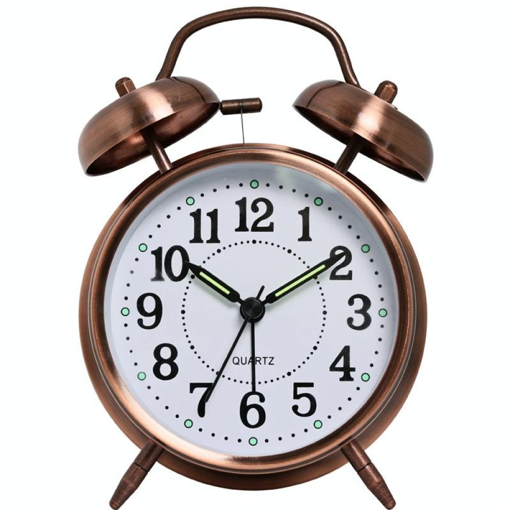 4.5 Inch Electroplated Metal Ring Bell Alarm Clock Quartz Clock With Night Light ?, Style: Red Copper A