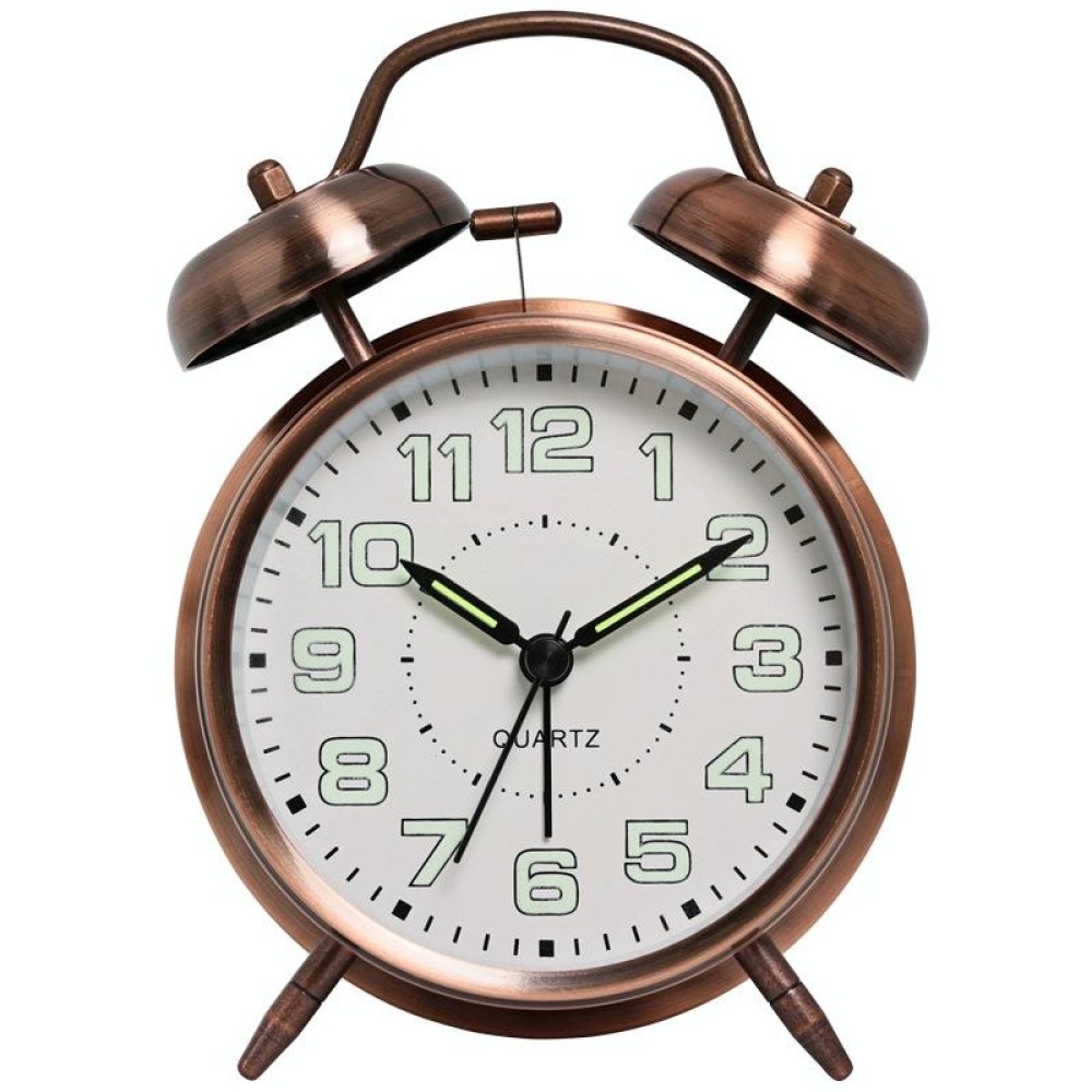 4.5 Inch Electroplated Metal Ring Bell Alarm Clock Quartz Clock With Night Light ?, Style: Red Copper B