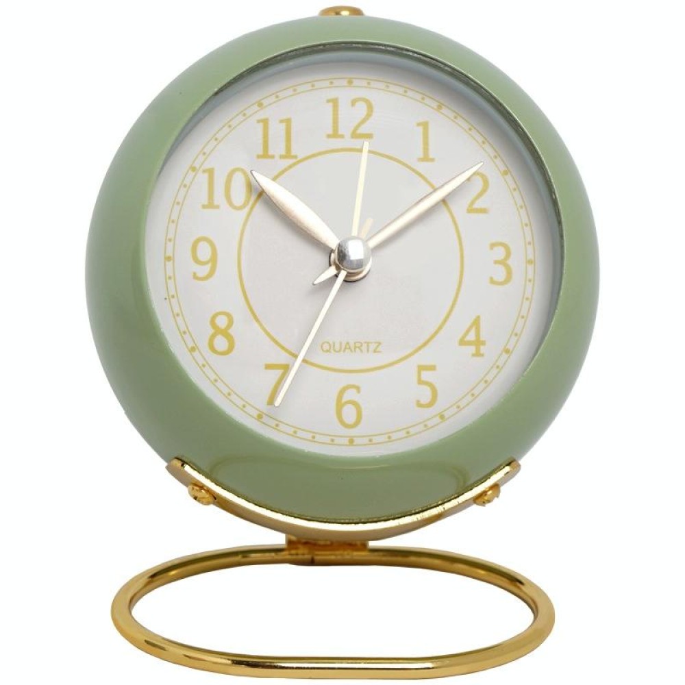 Round Metal Clock Silent Children Electronic Alarm Clock with Light(Green)