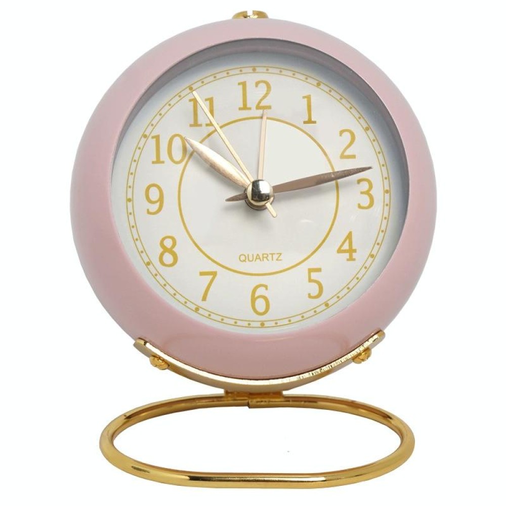 Round Metal Clock Silent Children Electronic Alarm Clock with Light(Pink)
