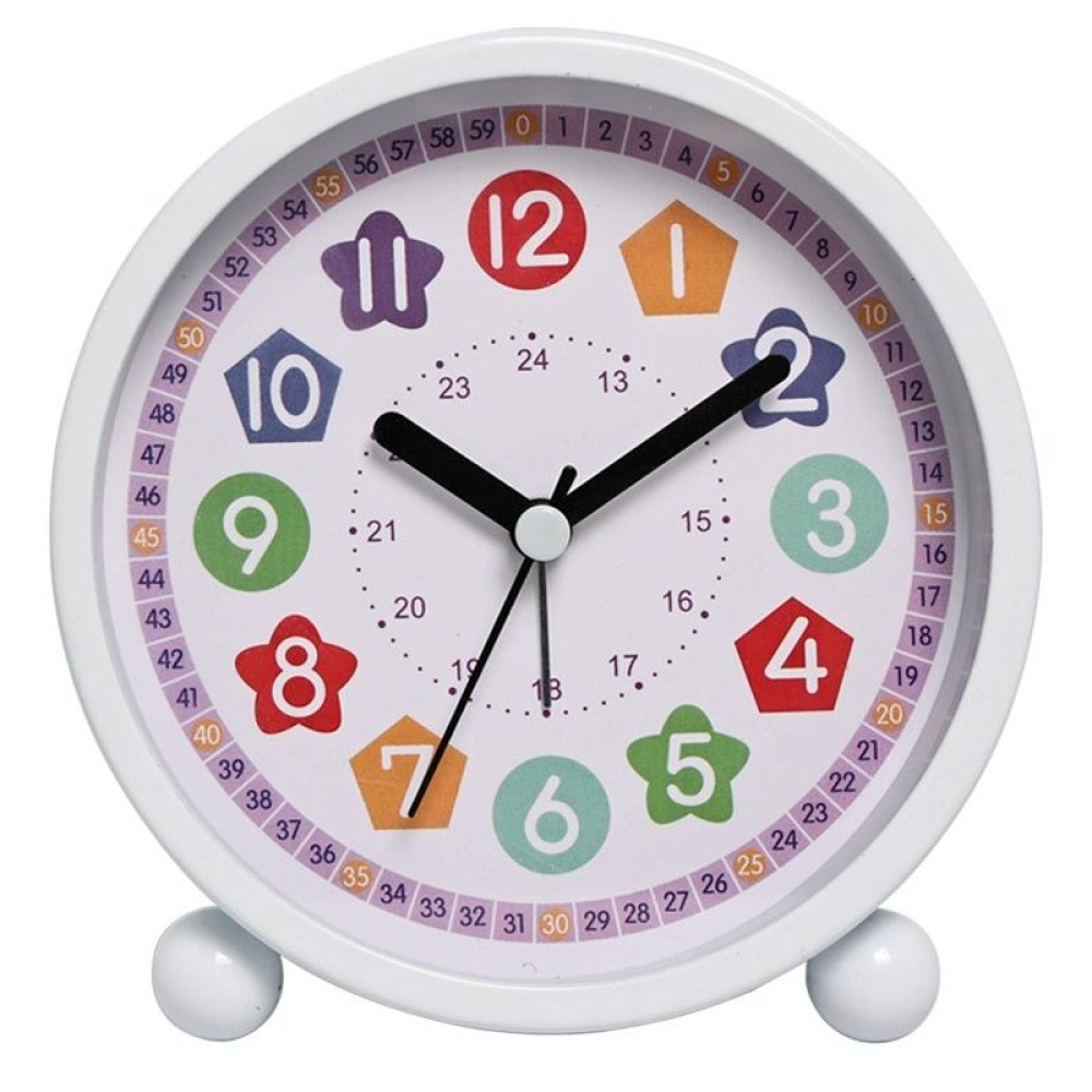 Children Educational Alarm Clock Desktop Mute Small Clock With Night Light, Style: White B