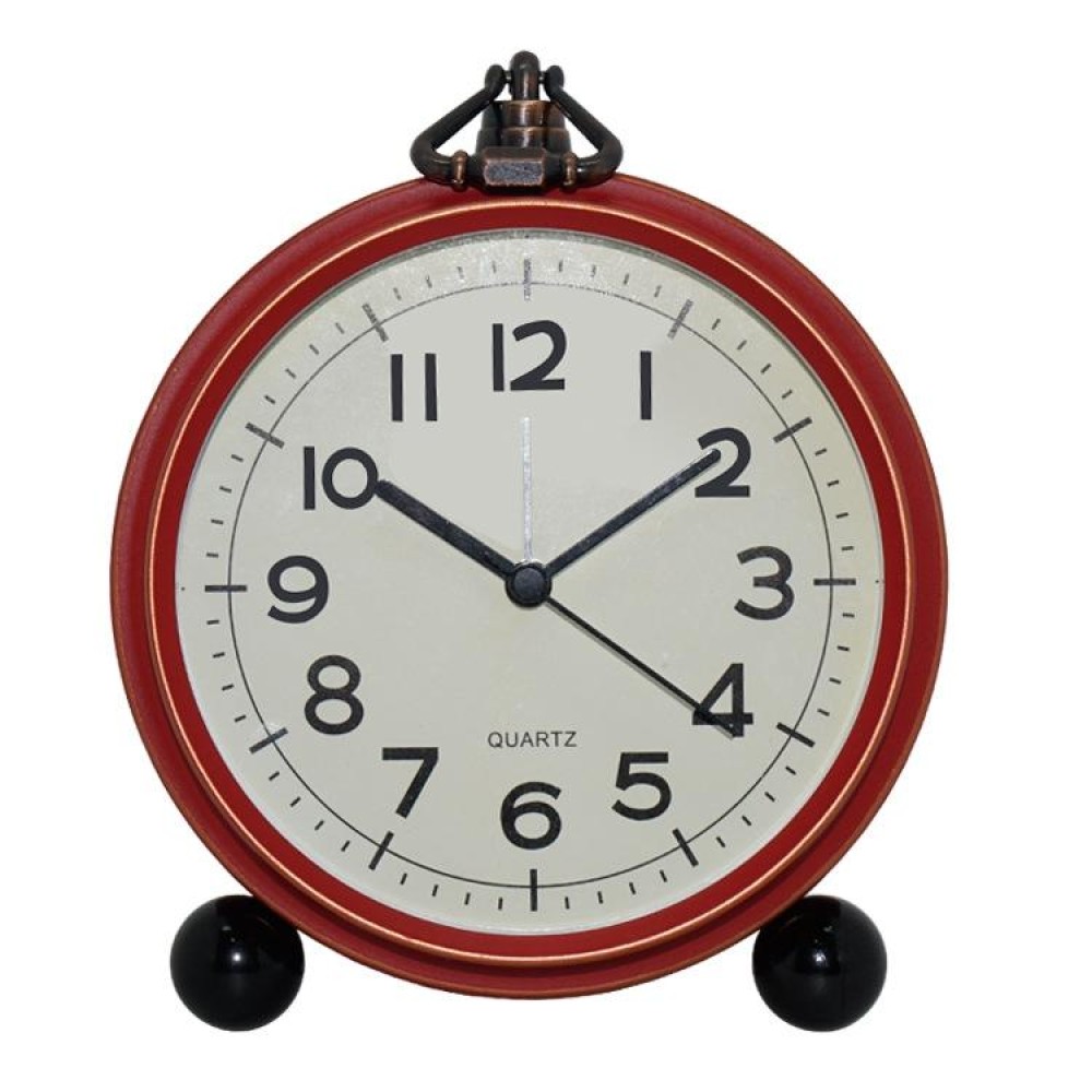 Retro Iron Alarm Clock Simple Desktop Quartz Clock, Style: Dark Red