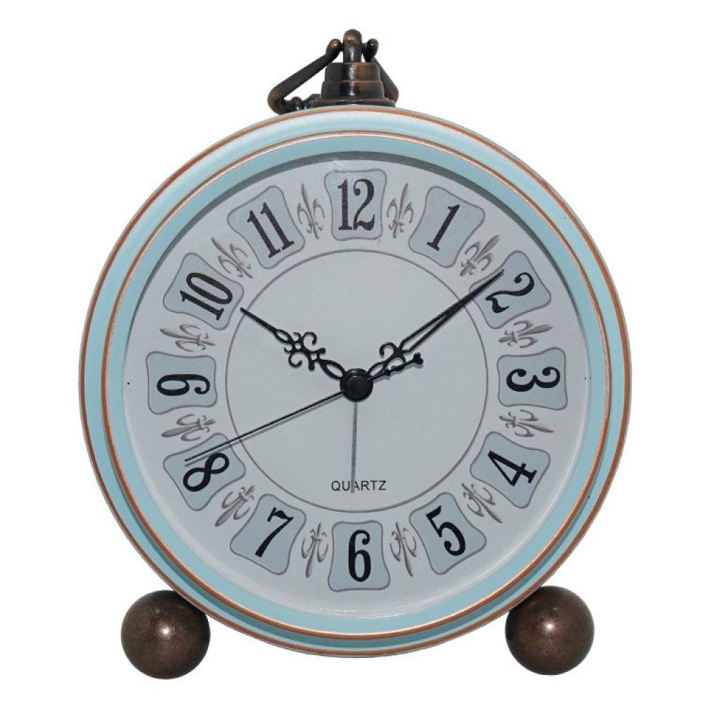 Retro Iron Alarm Clock Simple Desktop Quartz Clock, Style: Light Blue
