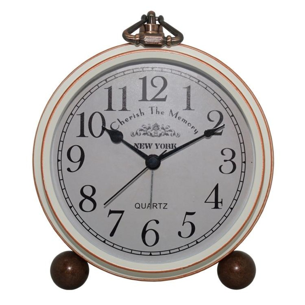 Retro Iron Alarm Clock Simple Desktop Quartz Clock, Style: Milk White