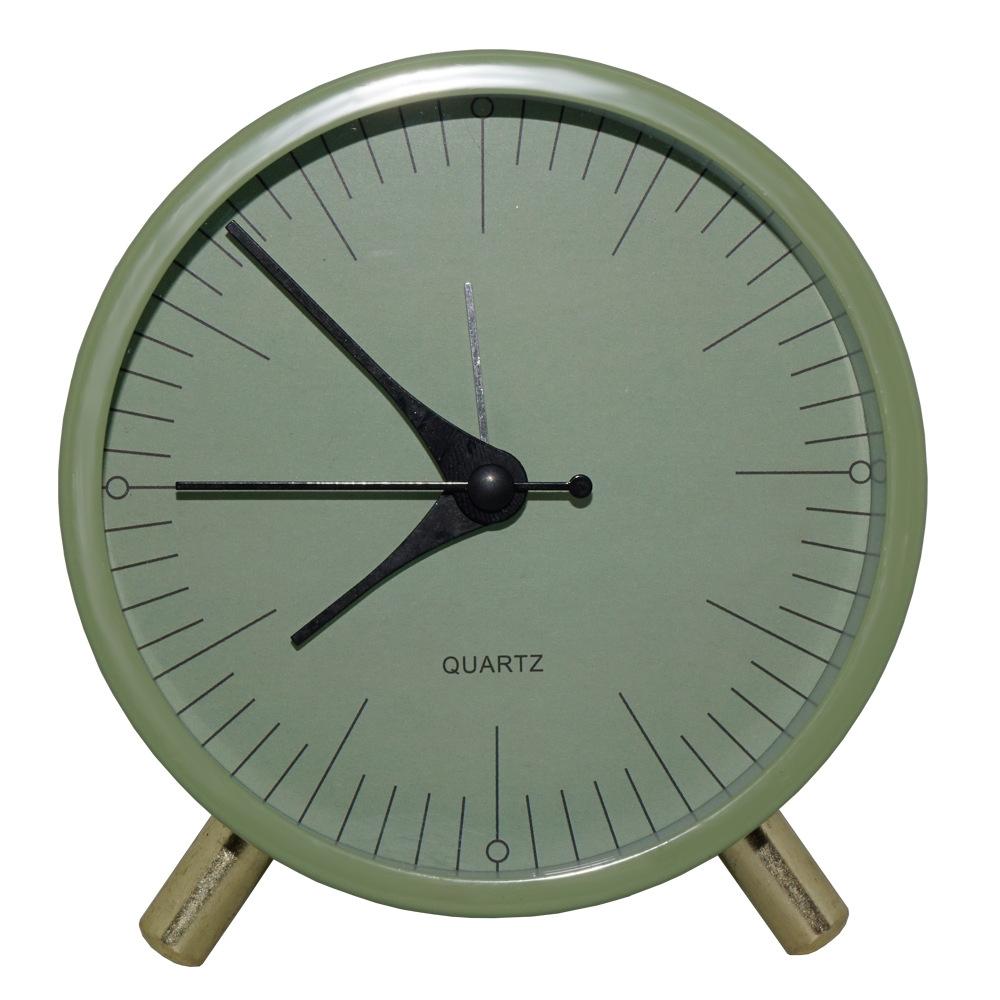 Metal Quartz Alarm Clock Simple Silent Desktop Round Pointer Living Room Clock(Green)
