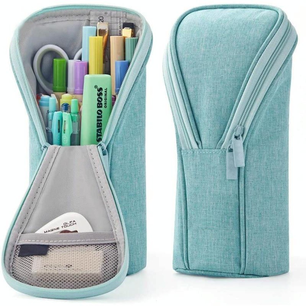 Large Capacity Upright Pencil Case Portable Office Exam Stationery Bag(Green)