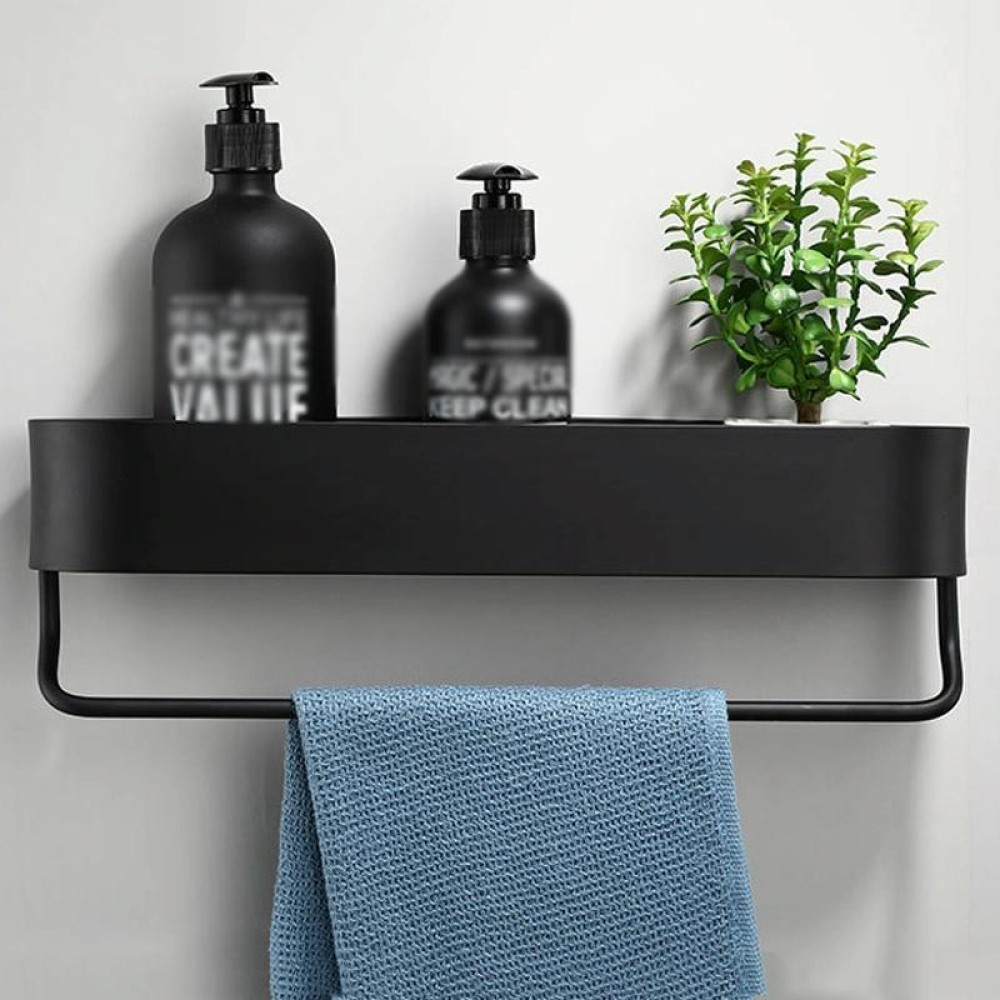 Toilet Shelf No-Punch Bathroom Storage Rack, Specification: 40cm With Towel Rod Black